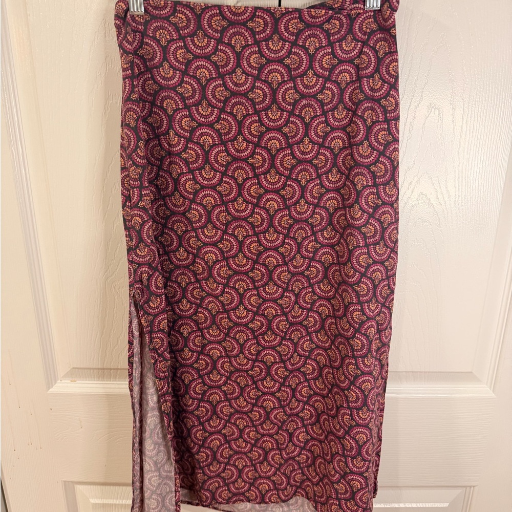 Marine Layer Burgundy and Pink Patterned Maxi Skirt with Side Slit
